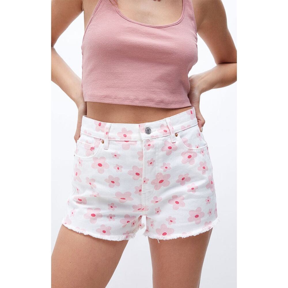 PacSun Vintage High Rise Pink Floral Denim Shorts Size 25